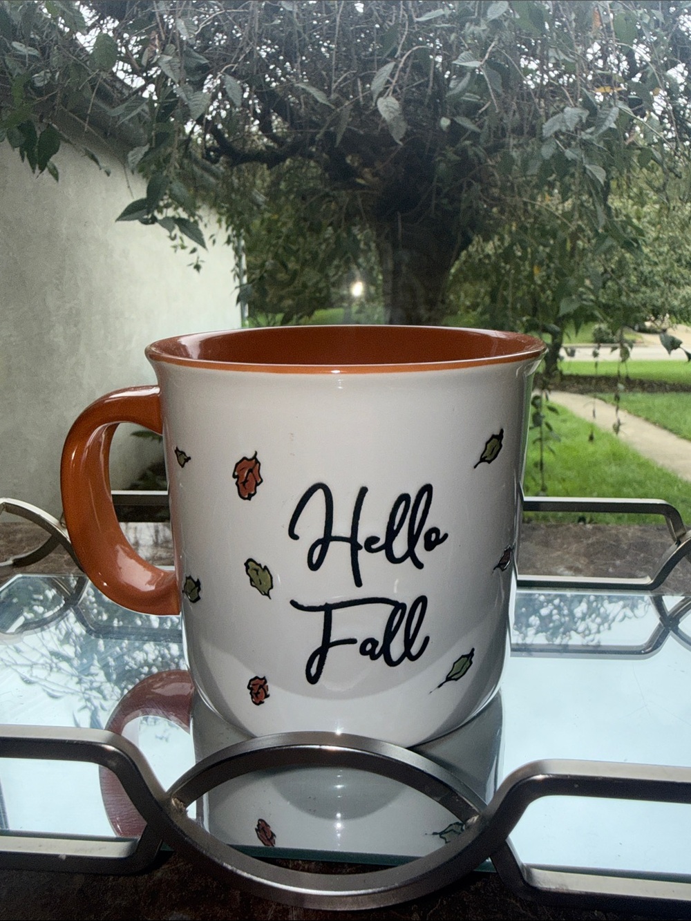 Peanuts White Mug with Orange Interior and Handle - Hello Fall Script